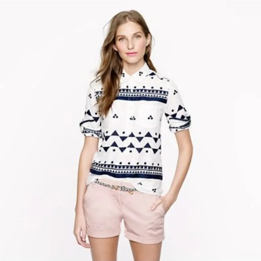 J. Crew Sz. S 100% Linen Long Sleeve Camp Popover in Roller Girl